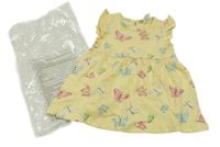 Nové - Žluté bavlněné šaty s motýly H&M