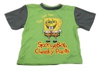 Zeleno-tmavošedé tričko se SpongeBobem