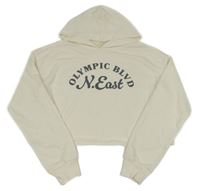 Smetanová crop mikina s nápisem a kapucí H&M