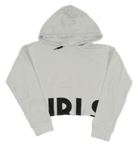 Bílá crop mikina s nápisem a kapucí