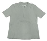 Světlešedé žebrované pletené crop tričko se zipem Zara