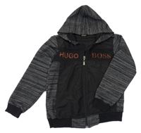 Černo-bílá melírovaná propínací mikina s kapucí Hugo Boss