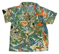 Barevná lehká košile s leopardy a papoušky shein