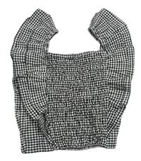 Černo-bílý kostričkovaný crop top s volánky Matalan