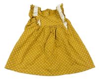 Hořčicové puntíkaté bavlněné šaty s madeirou Matalan