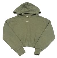 Khaki crop mikina s výšivkou a kapucí H&M