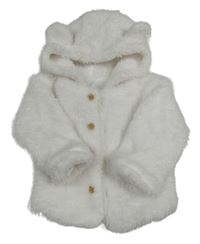 Bílý chlupatý podšitý kabátek s kapucí George