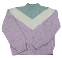 Lila-bílo-zelený pletený svetr Primark