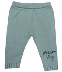 Světlemodré pletené tepláky s nápisem 