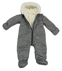 Černo-bílá kostičkovaná šusťáková zimní kombinéza s kapucí George