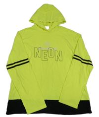 Neonově žluto-černé triko s nápisem a kapucí 