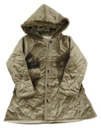 Hnědý sametový lehce zateplený kabátek s kapucí 