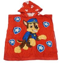 Červené froté osuškové ponočo s Tlapkovou patrolu a kapucí 
