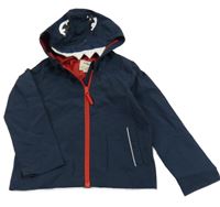 Tmavomodrá šusťáková jarní bunda s příšerkou a kapucí 