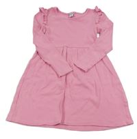 Růžové žebrované šaty s volánky Dopodopo