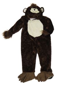 Nové - 2 set - tmavohnědý plyšový overal + kukla - opice 