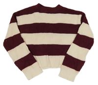 Vínovo-smetanový pruhovaný crop svetr H&M