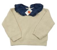 Nové - béžový svetr s riflovým límečkem Primark