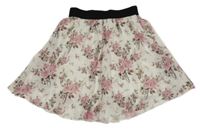 Bílo-růžová květovaná plisovaná sukně