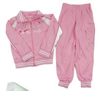 2 set - růžová propínací sportovní mikina s nápisem + tepláky 