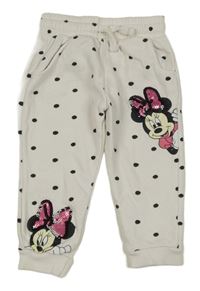 Bílé puntíkaté tepláky s Minnie z flitrů Disney