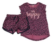 2 set - růžovo-tmavomodré leopardí tričko s nápisem + kraťasy Kiki&Koko