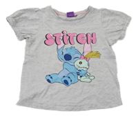 Šedé melírované tričko se Stitchem Disney