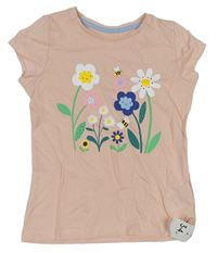 Růžové tričko s květinami zn. Mothercare