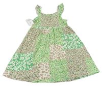 Zeleno-béžovo-bílé květované patchwork šaty Nutmeg