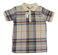Béžovo-modro-černo-korálové kostkované úpletové polo tričko zn. River Island