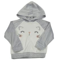 Bílo - lila plyšová mikiuna s obličejem a kapucí 