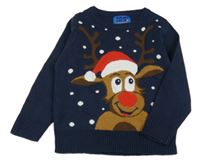 Tmavomodrý vánoční svetr se sobem