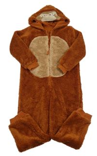 Rezavá plyšová kombinéza s kapucí - orangutan M&S