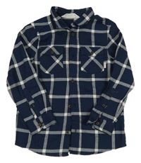 Tmavomodro-bílá kostkovaná flanelová košile H&M