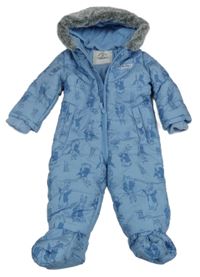 Modrá šusťáková zimní kombinéza s králíky a kapucí s kožešinou George