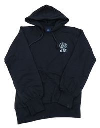 Tmavomodrá mikina s výšivkou a kapucí 