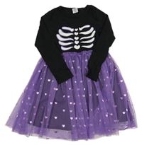 Kostým - Černo-fialové šaty s kostrou a srdíčky Little kids