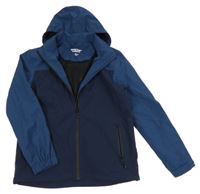 Tmavomodrá softshellová bunda s nápisem a kapucí Weather Report 