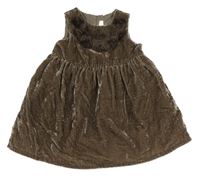 Hnědé sametové šaty s 3D květy H&M