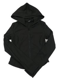 Černá žebrovaná propínací crop mikina s kapucí Shein