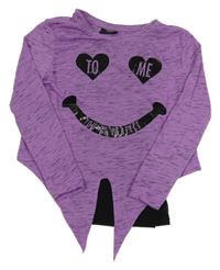 Fialovo-černé melírované triko se smajlíkem a všitým topem Page one young