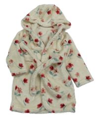 Smetanovo-zeleno-růžový květovaný plyšový župan s kapucí George