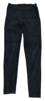 Tmavomodré žebrované sametové legíny TEX