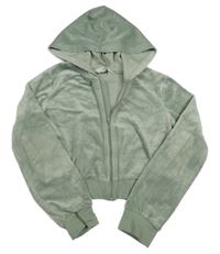 Zelená plyšová propínací crop mikina s kapucí H&M