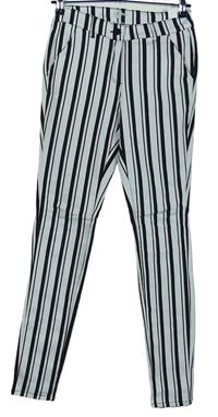 Dámské bílo-černé pruhované skinny elastické kalhoty Ever.me 