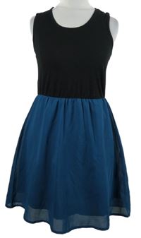 Dámské černo-tmavomodré šaty s šifonovou sukní Terranova 