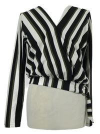 Dámská černo-khaki-bílá pruhovaná crop halenka Amisu 