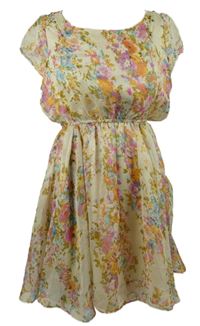 Dámské smetanovo-barevné kytičkované šifonové šaty Rare London 