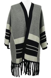 Dámský černo-bílý pruhovaný svetrový cardigán s třásněmi 