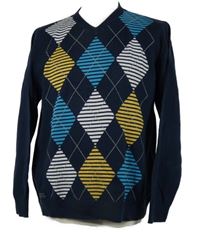 Pánský tmavomodrý károvaný svetr Basefield 